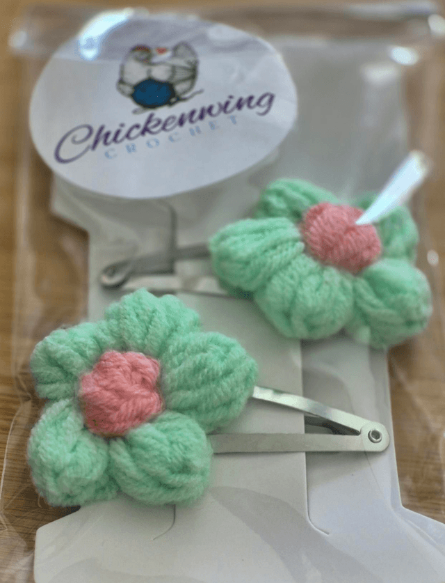 Handmade puff flower hair clips 