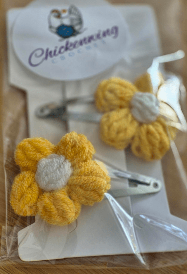 Handmade puff flower hair clips 
